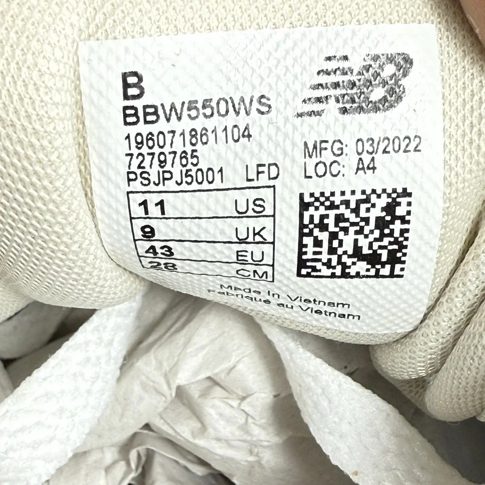 New Balance 550 Shoes Womens Size 11‎ B White Leather  BBW550WS Casual Sneaker